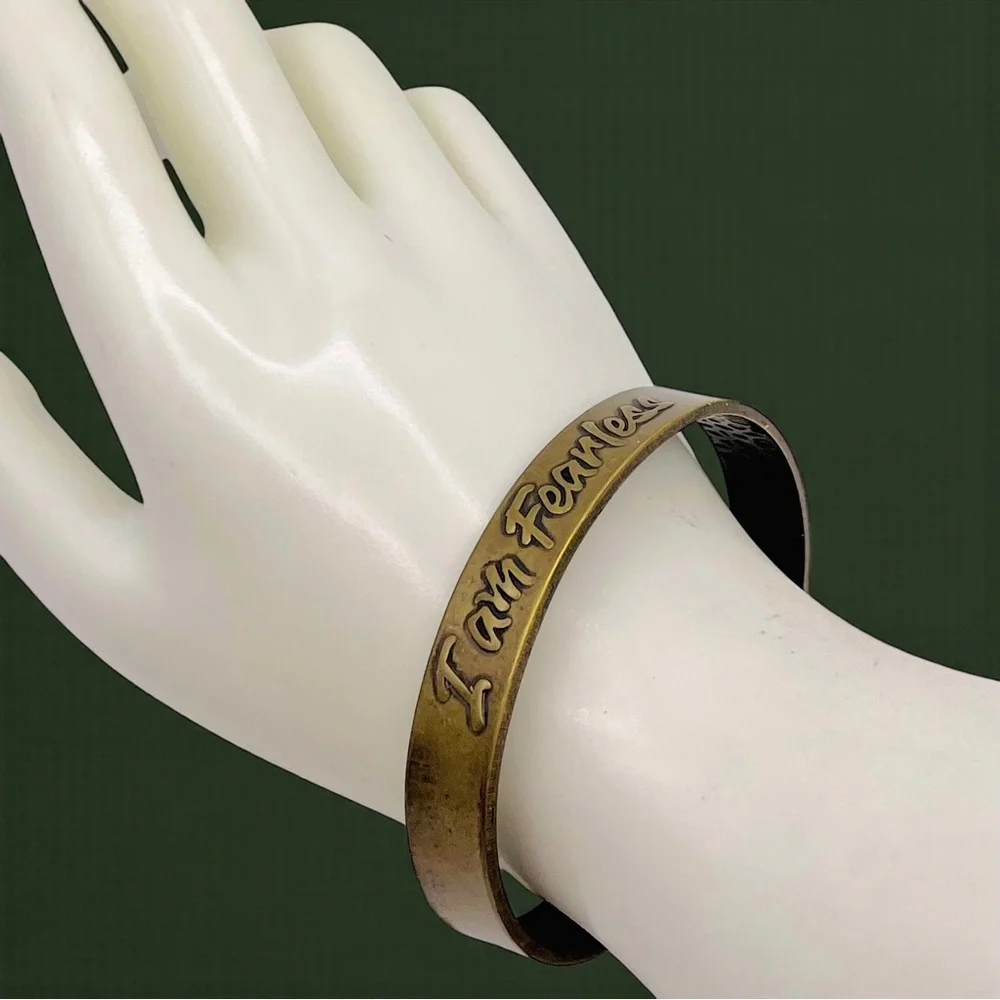 Inspirational I Am Fearless Brass Cuff Bracelet Unisex